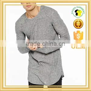 Long Line Rib Knit Long Sleeve T-shirts, Custom Mens t Shirt Factory thumbnail-1