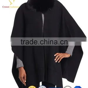 Fashion Design Luxury Ladies' Cashmere Shawl With Fur thumbnail-2