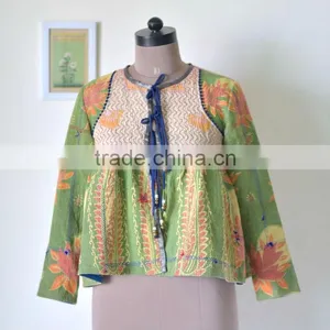 Vintage Kantha Kediyu Style Jacket in Beautiful Vintage Colors ~ Medium thumbnail-1