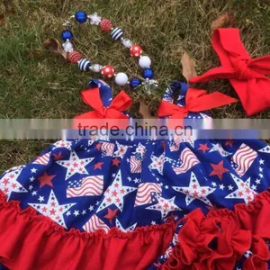 2015 New Baby Boutique Grils 4th of July Patriotic Swing Outfits With Matching Necklace and Bows Set thumbnail-2