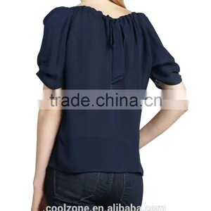Latest Pleated Neck Puffed Shoulders Silk Blouse Elegant Silk Blouses Models thumbnail-5