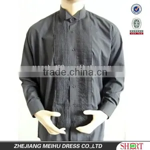 High Quality Peachskin Newest Black Wing-tip Collar Tuxedo Shirt for Men thumbnail-1