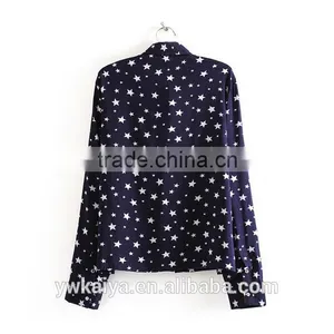 CVC Slim Fit Star Blue Fancy Casual Long Sleeve Women Shirt Wholesale thumbnail-2