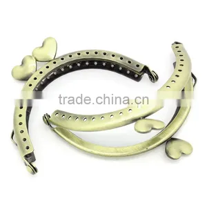 Metal Frame Kiss Clasp Arch For Purse Bag Antique Bronze Heart Pattern 9x5.8cm(Open:11x9cm),3pc,Fashion thumbnail-1