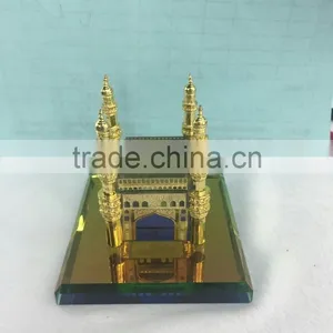 Crystal Hyderabad Charminar Mosque Model & Gold Plated Metal Charminar Model for India Wedding Gift thumbnail-1