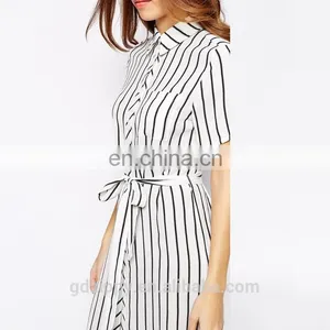 2015 New Woman Clothing Stripe Midi Shirt Dress for Women thumbnail-4