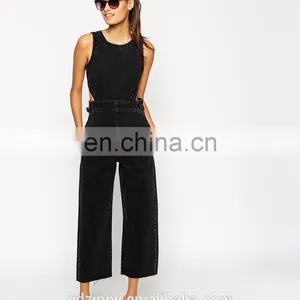 Washed Black Wide Leg Cut Out One Piece Denim Jumpsuit thumbnail-5