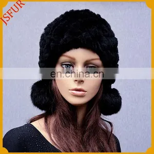 Genuine Rabbit Fur Hat With Bobble Pom Pom Fur Hat Women thumbnail-2