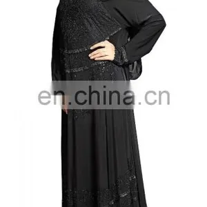 Women's 2017 Umbrella Style Burkha Abaya With Black Diamond Stone Work And Chiffon Scarf (Islamic Wear thumbnail-2
