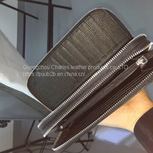 Custom Lychee Layer Suede Leather Long Wallet Men and Europe Multi-function Double Zipper Clutch Bag Clutch Bag Female thumbnail-5