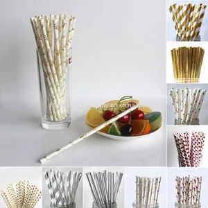50/100pcs Paper Drink Gold Striped Drinking Straws for Party Baby Shower Wedding thumbnail-5