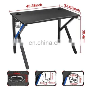 Wholesale Price Gamer Specific Used Blue Gaming Desk Computer PC Racing Table With Headphone Hook thumbnail-2