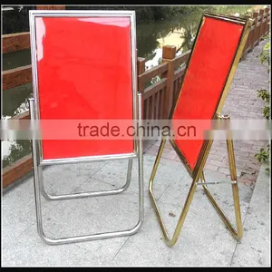 Folding Advertising Sign Display Stand- Silver Stainless Steels Floor Stand-Metal Manu Sign Board thumbnail-1
