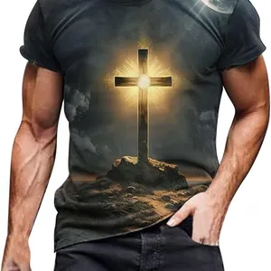 Jesus Cross 3D Print T-Shirt Short Sleeve Funny Graphic Tees Tops Christian Religious Bible T-Shirts thumbnail-1