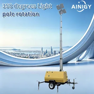 9m Hand Winch Lifting Mobile Lighting Tower Fitted With Air Cooled Diesel Generator for Construction Site & Mining Emergency Lighting thumbnail-2