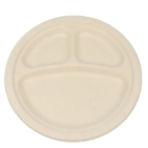 Sugarcane Bagasse Compartment Plate Wholesale, OEM Custom Service, Molded Fiber Divided Plate With After-Sales Support thumbnail-3