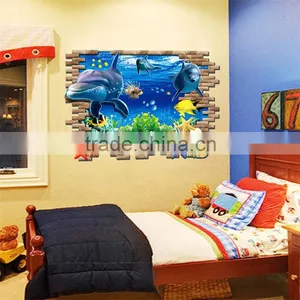 New Sea Whale Fish 3d Wall Stickers for Kids Room Removable Decoration DIY PVC Sticker Wallpaper Decals Bathroom Decoration thumbnail-1