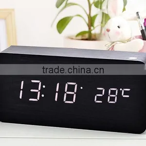 Wooden/bamboo Led Digital Clock With Alarm Date Temperature thumbnail-1