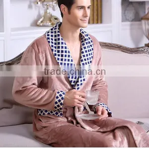 Autumn and Winter Thickening Lovers Print Flannel Robe Male Bathrobe Plus Size Ultra Long Coral Fleece Bathrobe thumbnail-4