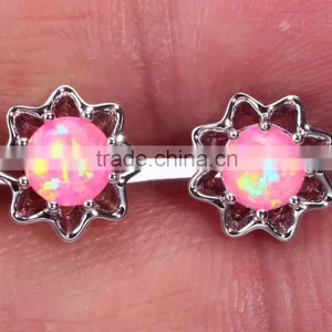 Wholesale Sterling Silver Orange Opal Cheap Chinese Stud Earring thumbnail-3