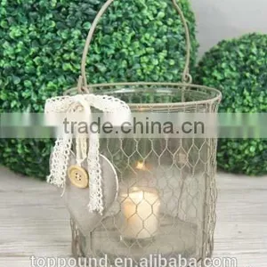 Decorative Glass Flower Planters With Wire Mesh Basket thumbnail-4
