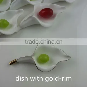 Leaf Shape Ceramic Dishes White With Gold-rim 4.75" Bone China Snack Dishes thumbnail-4