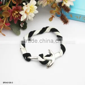 Wholesale Antique Braided Cotton Rope Silver Anchor Charm Bracelet thumbnail-3