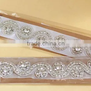 Wholesale Diy Bridal Sash and Belt Rhinestone Trim Applique Patch Silver WA016 thumbnail-3