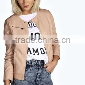 Shiny Collarless Faux Leather Jacket thumbnail-3