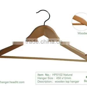 HH Brand Premium Solid Natural Wood Coat Suit Hanger With Ribbed Bar thumbnail-1