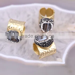 Black Agate Stone Rings, Gold Plated Metal Brass Gemstone Druzy Ring, Fashion Oval Stone Jewelry Finger Gold Plated Druzy Ring thumbnail-4