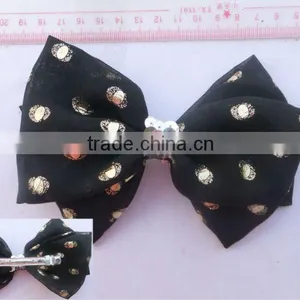 Fashion Gold Dot Printed Chiffon Bow Barrette thumbnail-1