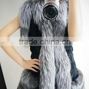 Factory Price Koreal Style Long Silver Fox Fur Trim Rabbit Fur Vest thumbnail-2