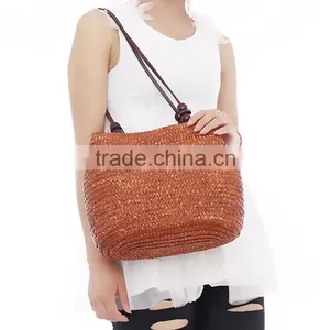 Women Retro Wooden Beads Beach Shoulder Bag Trend Bolsas Femininas Straw Woven Bags Tote Handbag thumbnail-5