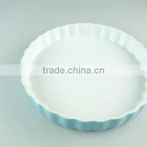 Cheap Blue Glazed Ceramic Bakeware , Big Round Shape Bake Plate thumbnail-2