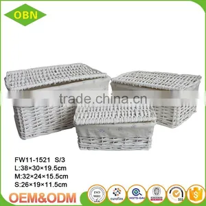 Customized Willow Weaving Fabric Liner Woven Baby Clothing Storage Big Basket With Lid thumbnail-2