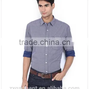 2017 NEW Indian Fashion Long Sleeve Blue Stripes French Cuff Button-down Collar Casual Man Shirt thumbnail-2
