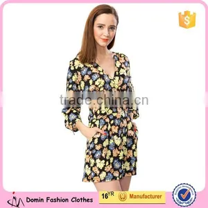 2015 Fashion Girls Long Sleeve Wrap Floral Printed Playsuits thumbnail-2