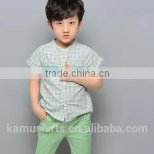 Aliabba Wholesale Fashion Boy Shirts Band Collar Short Sleeve Checks Shirts for Children thumbnail-4