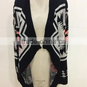Women Open Chest Knitted Patterns Aztec Cardigan Sweater thumbnail-1