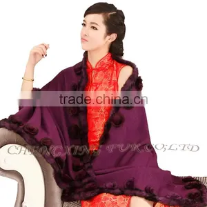 CX-B-P-40C Women Fashion Cashmere Pashmina Shawl With Fur thumbnail-6
