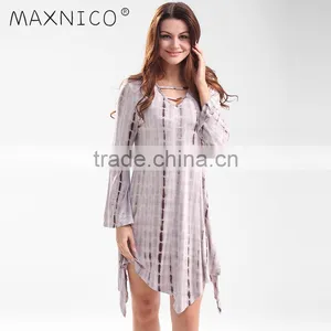 Maxnegio Bell Sleeve Tie Dye Retro Loose Dress for Ladies thumbnail-1