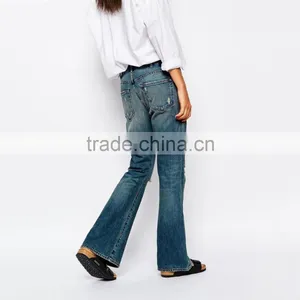 Fashion Fancy Ripped Flared Trousers Bell-bottoms Female Jeans in Bulk thumbnail-2