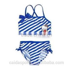 Bule Linear Design Girl Swim Suit With Hello Kitty Printing thumbnail-1
