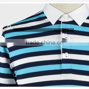 New Fashion Promotion White Collar Cheap Breathable 70% Polyester 30% Cotton Stripe Pique Polo T-shirt thumbnail-4