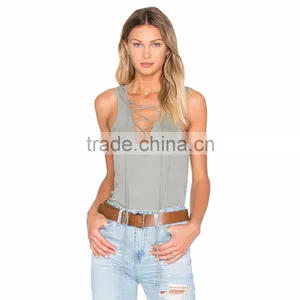 One Piece Lace Up Cotton Lycra Short Camisole thumbnail-1