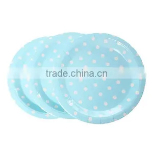 Skyblue Dot Pattern Round Paper Food Plates 23.0cm thumbnail-1