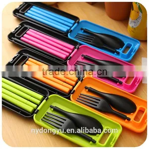 ABS Portable Chopstick Spoon Fork 3 Piece Set Ableware/Lidg Travel 3 Piecer Set Wheat Straw /f Dining Tableware thumbnail-1