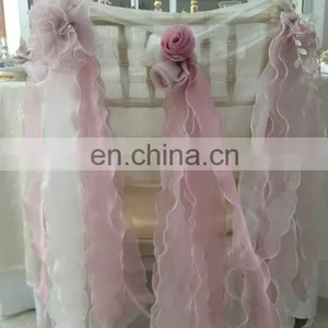 Fancy Wedding Party Ruffled Organza Blush Chair Sashes thumbnail-2