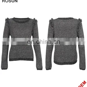 China Factory Dark Grey Long Sleeves Pleated Pullover Sweater thumbnail-3